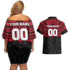 Personalized St Kilda Saints Couples Matching Off Shoulder Short Dress and Hawaiian Shirt Polynesian Tribal Pattern Heritage Football