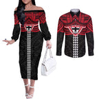 Personalized St Kilda Saints Couples Matching Off The Shoulder Long Sleeve Dress and Long Sleeve Button Shirt Polynesian Tribal Pattern Heritage Football