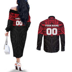 Personalized St Kilda Saints Couples Matching Off The Shoulder Long Sleeve Dress and Long Sleeve Button Shirt Polynesian Tribal Pattern Heritage Football
