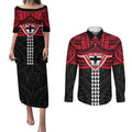 Personalized St Kilda Saints Couples Matching Puletasi and Long Sleeve Button Shirt Polynesian Tribal Pattern Heritage Football
