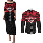 Personalized St Kilda Saints Couples Matching Puletasi and Long Sleeve Button Shirt Polynesian Tribal Pattern Heritage Football