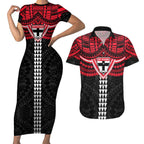 Personalized St Kilda Saints Couples Matching Short Sleeve Bodycon Dress and Hawaiian Shirt Polynesian Tribal Pattern Heritage Football