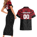 Personalized St Kilda Saints Couples Matching Short Sleeve Bodycon Dress and Hawaiian Shirt Polynesian Tribal Pattern Heritage Football