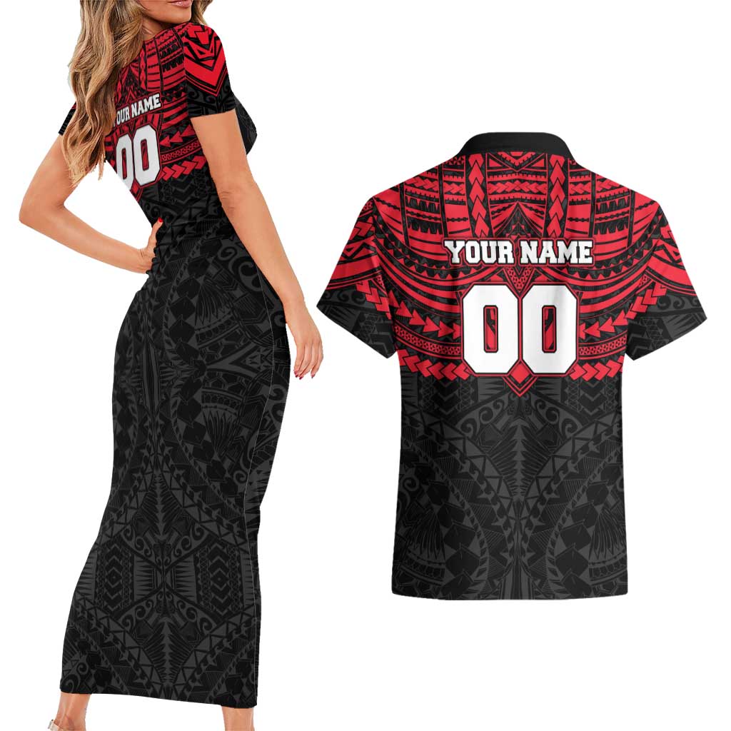 Personalized St Kilda Saints Couples Matching Short Sleeve Bodycon Dress and Hawaiian Shirt Polynesian Tribal Pattern Heritage Football