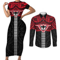 Personalized St Kilda Saints Couples Matching Short Sleeve Bodycon Dress and Long Sleeve Button Shirt Polynesian Tribal Pattern Heritage Football