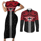 Personalized St Kilda Saints Couples Matching Short Sleeve Bodycon Dress and Long Sleeve Button Shirt Polynesian Tribal Pattern Heritage Football