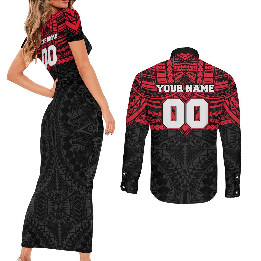 Personalized St Kilda Saints Couples Matching Short Sleeve Bodycon Dress and Long Sleeve Button Shirt Polynesian Tribal Pattern Heritage Football