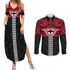 Personalized St Kilda Saints Couples Matching Summer Maxi Dress and Long Sleeve Button Shirt Polynesian Tribal Pattern Heritage Football