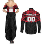 Personalized St Kilda Saints Couples Matching Summer Maxi Dress and Long Sleeve Button Shirt Polynesian Tribal Pattern Heritage Football
