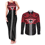 Personalized St Kilda Saints Couples Matching Tank Maxi Dress and Long Sleeve Button Shirt Polynesian Tribal Pattern Heritage Football