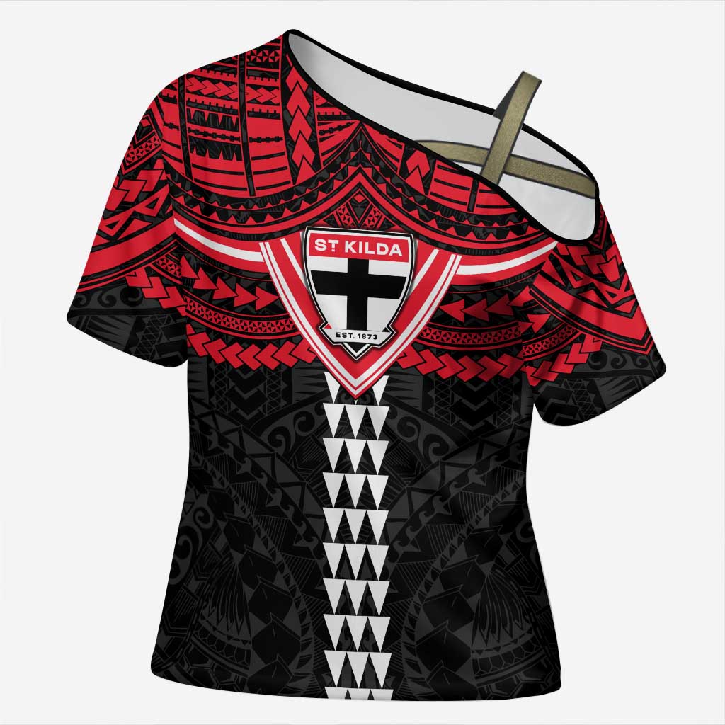 Personalized St Kilda Saints Cross Shoulder Shirt Polynesian Tribal Pattern Heritage Football