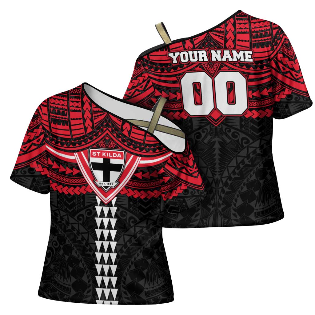 Personalized St Kilda Saints Cross Shoulder Shirt Polynesian Tribal Pattern Heritage Football