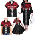 Personalized St Kilda Saints Family Matching Off The Shoulder Long Sleeve Dress and Hawaiian Shirt Polynesian Tribal Pattern Heritage Football