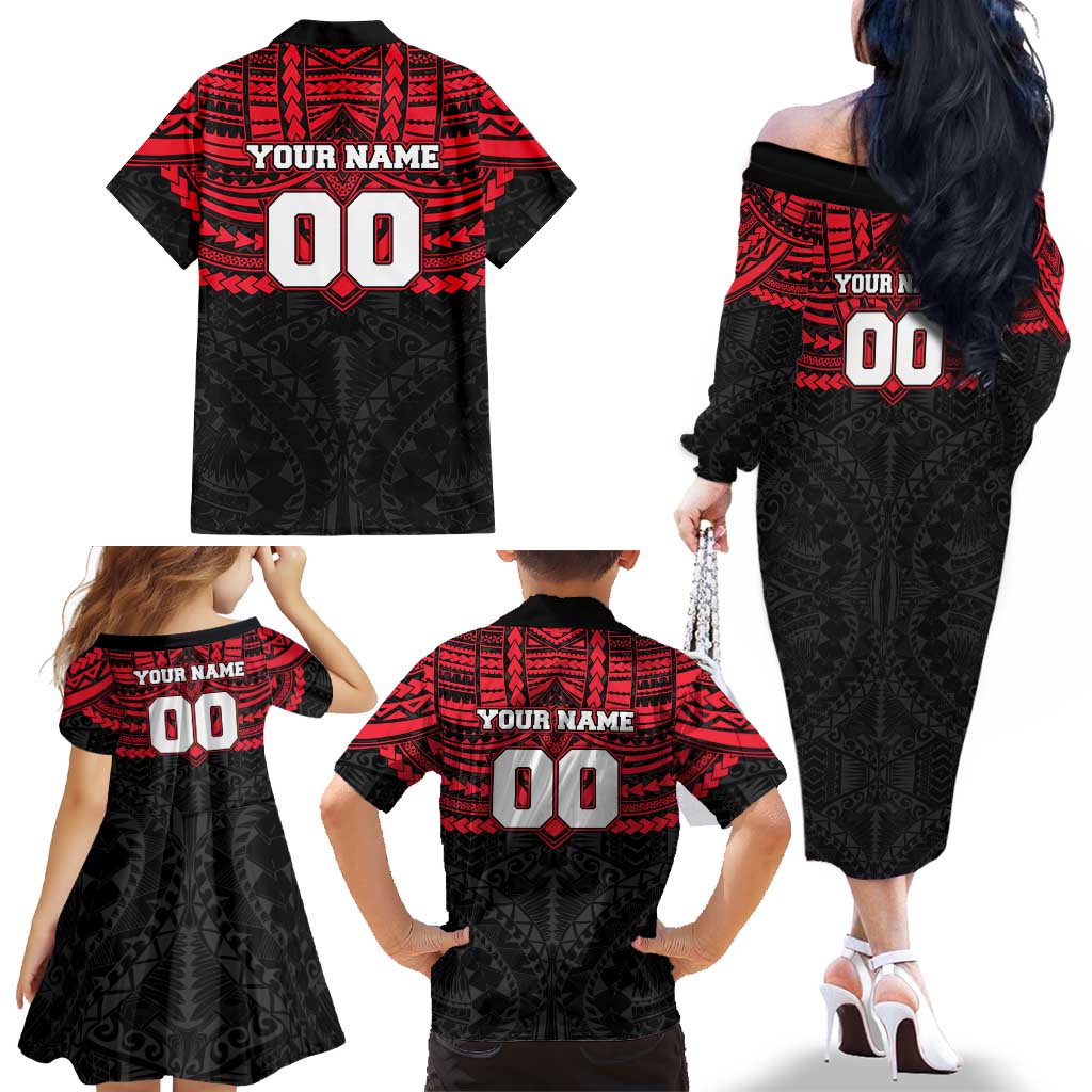Personalized St Kilda Saints Family Matching Off The Shoulder Long Sleeve Dress and Hawaiian Shirt Polynesian Tribal Pattern Heritage Football