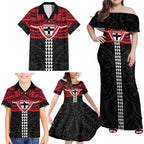 Personalized St Kilda Saints Family Matching Off Shoulder Maxi Dress and Hawaiian Shirt Polynesian Tribal Pattern Heritage Football