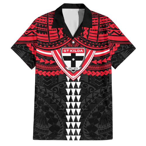 Personalized St Kilda Saints Family Matching Off Shoulder Maxi Dress and Hawaiian Shirt Polynesian Tribal Pattern Heritage Football