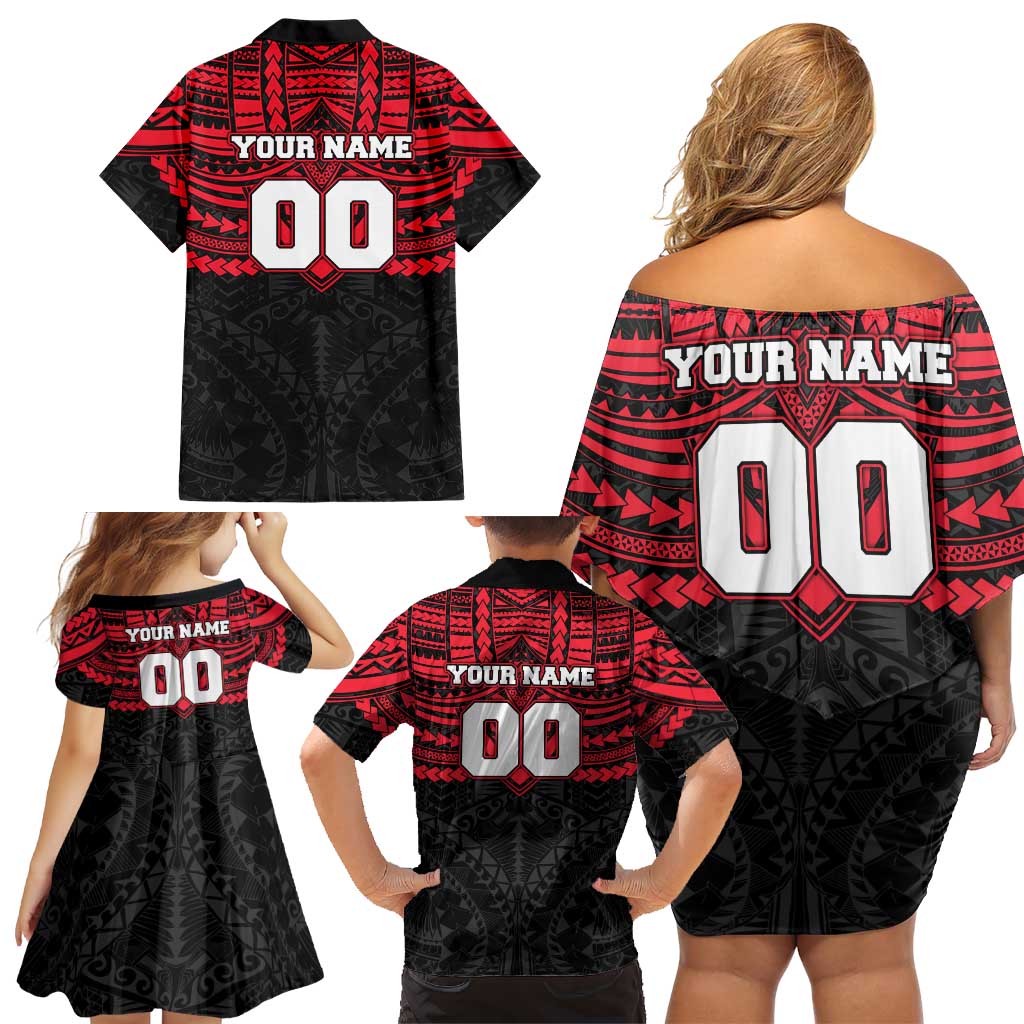 Personalized St Kilda Saints Family Matching Off Shoulder Short Dress and Hawaiian Shirt Polynesian Tribal Pattern Heritage Football