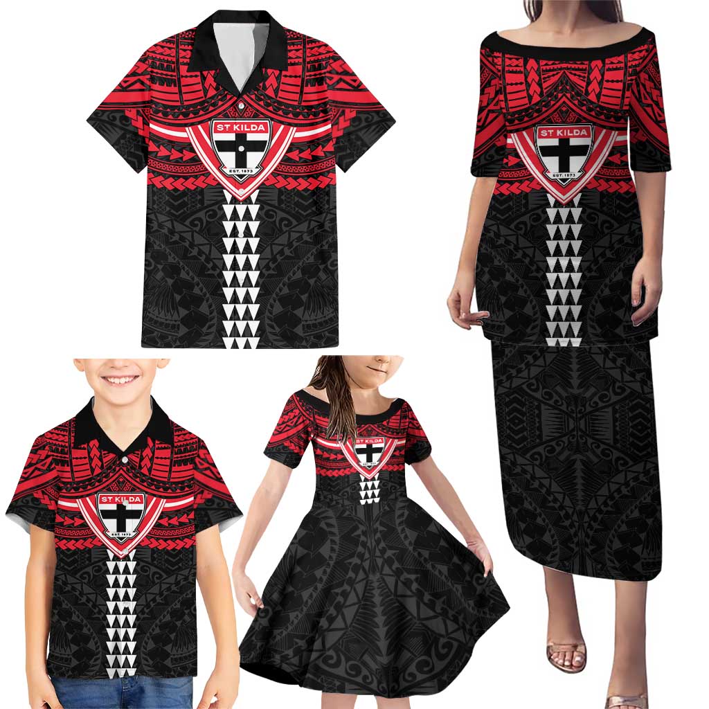 Personalized St Kilda Saints Family Matching Puletasi and Hawaiian Shirt Polynesian Tribal Pattern Heritage Football