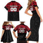 Personalized St Kilda Saints Family Matching Short Sleeve Bodycon Dress and Hawaiian Shirt Polynesian Tribal Pattern Heritage Football