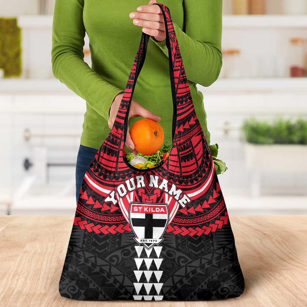 Personalized St Kilda Saints Grocery Bag Polynesian Tribal Pattern Heritage Football