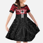 Personalized St Kilda Saints Kid Short Sleeve Dress Polynesian Tribal Pattern Heritage Football