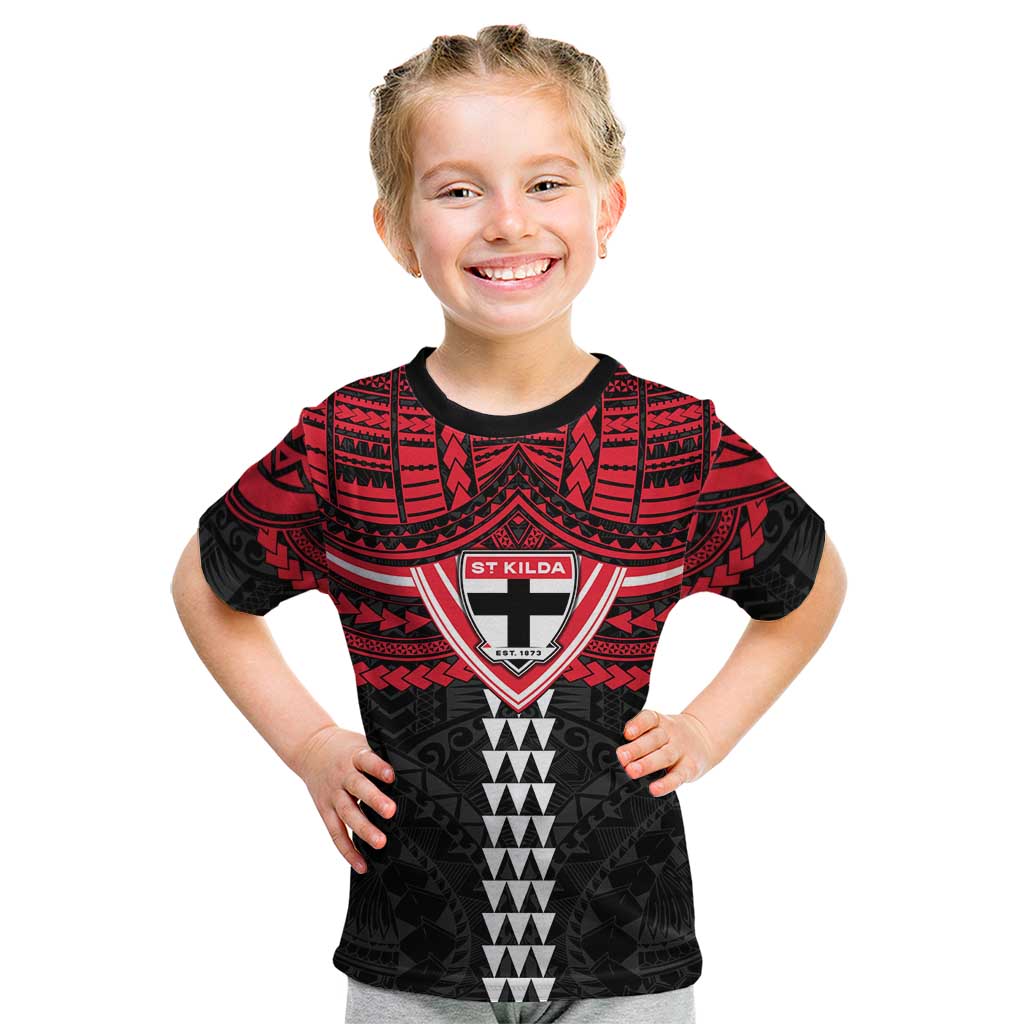 Personalized St Kilda Saints Kid T Shirt Polynesian Tribal Pattern Heritage Football