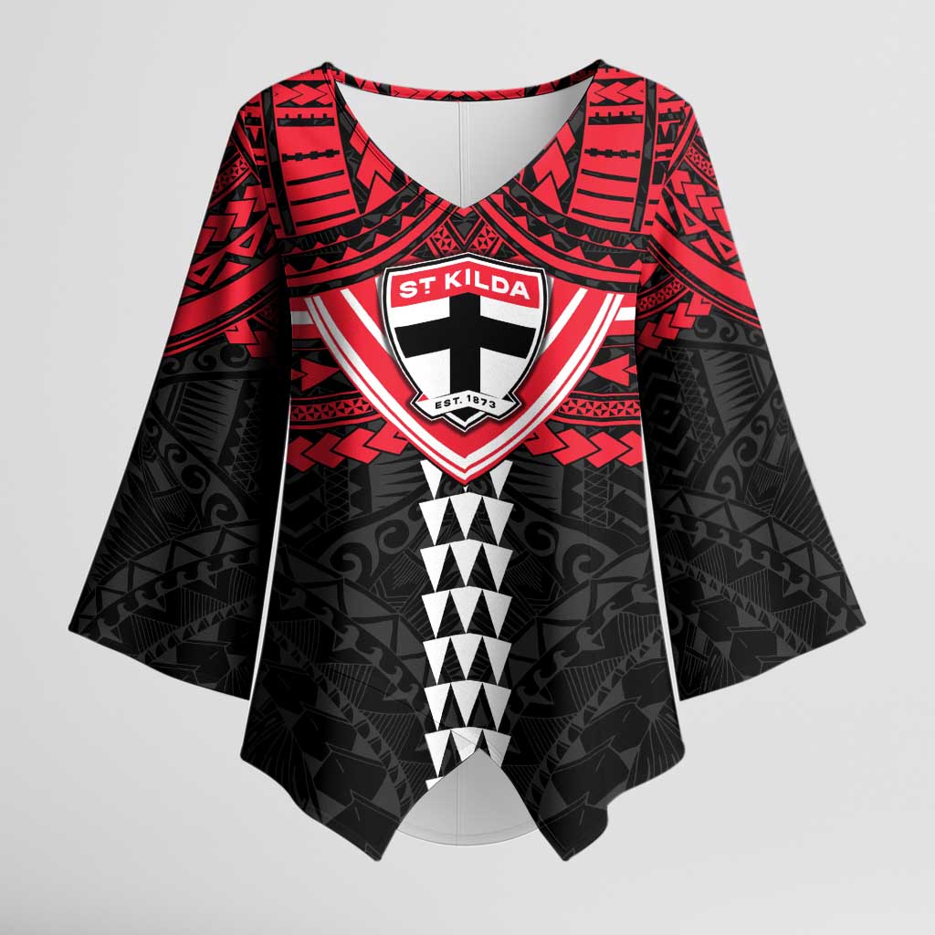 Personalized St Kilda Saints Kimono Sleeve Blouse Polynesian Tribal Pattern Heritage Football