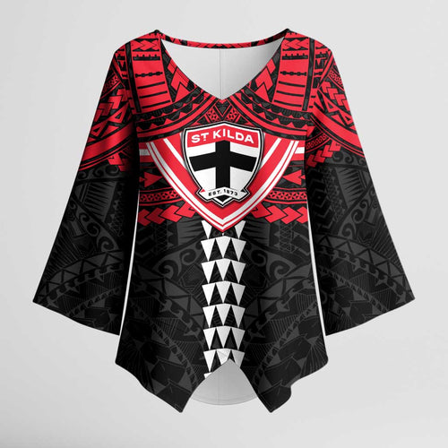 Personalized St Kilda Saints Kimono Sleeve Blouse Polynesian Tribal Pattern Heritage Football