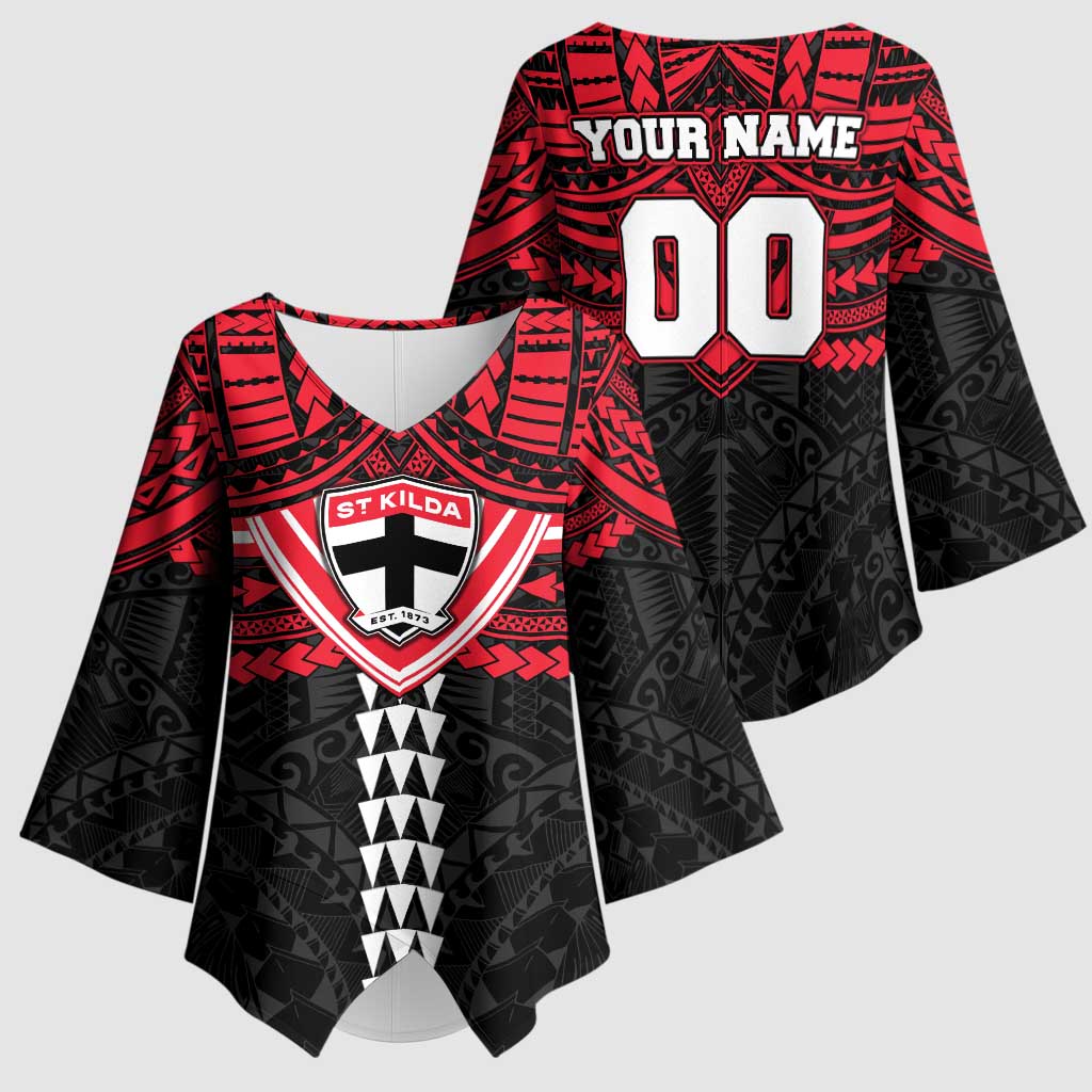 Personalized St Kilda Saints Kimono Sleeve Blouse Polynesian Tribal Pattern Heritage Football