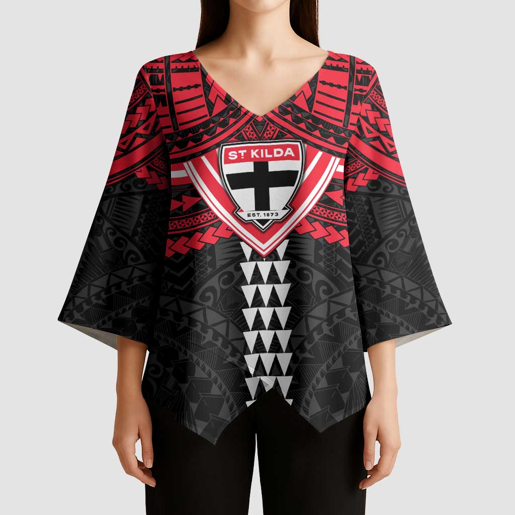 Personalized St Kilda Saints Kimono Sleeve Blouse Polynesian Tribal Pattern Heritage Football