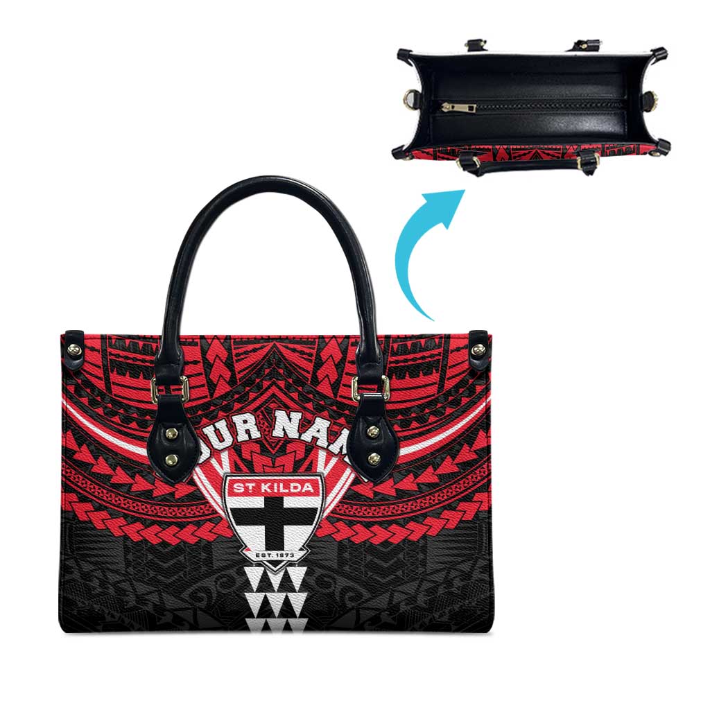 Personalized St Kilda Saints Leather Bag Polynesian Tribal Pattern Heritage Football