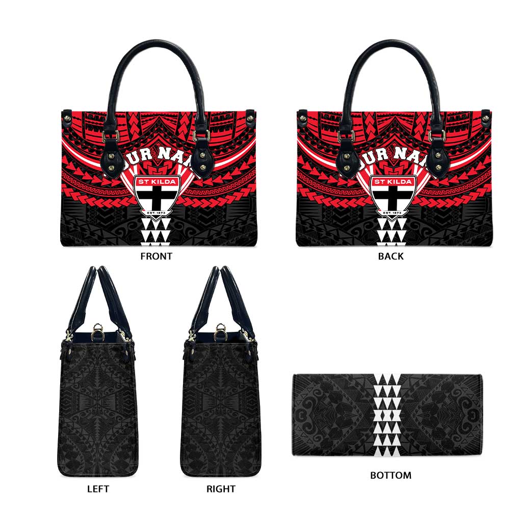 Personalized St Kilda Saints Leather Bag Polynesian Tribal Pattern Heritage Football