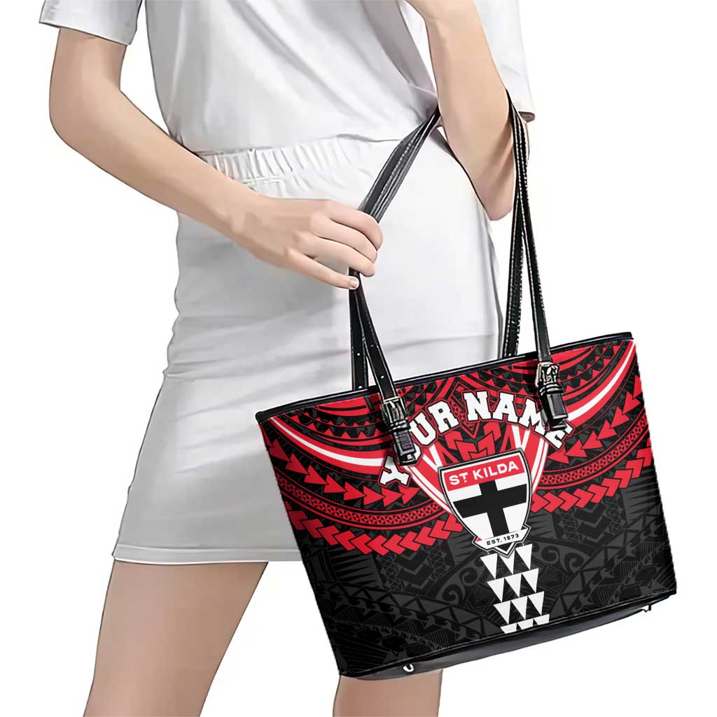 Personalized St Kilda Saints Leather Tote Bag Polynesian Tribal Pattern Heritage Football