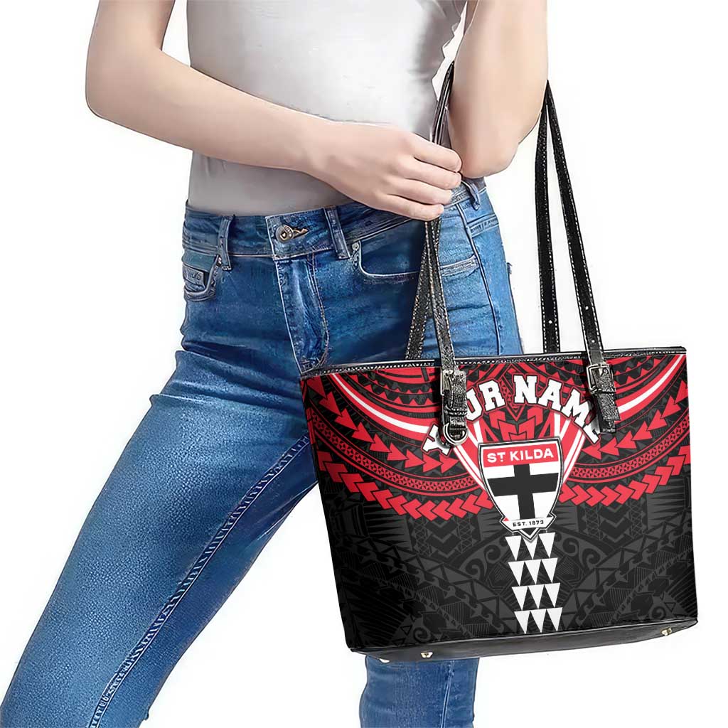 Personalized St Kilda Saints Leather Tote Bag Polynesian Tribal Pattern Heritage Football