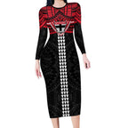 Personalized St Kilda Saints Long Sleeve Bodycon Dress Polynesian Tribal Pattern Heritage Football
