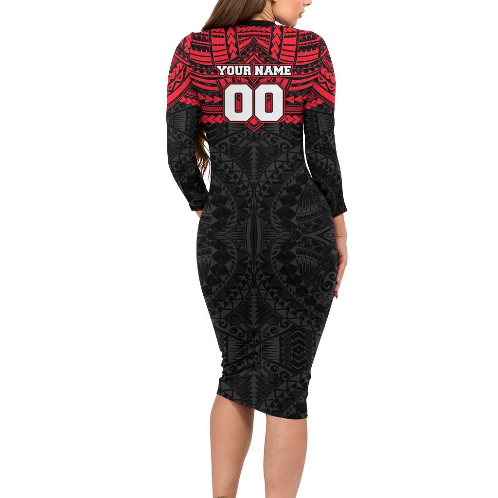 Personalized St Kilda Saints Long Sleeve Bodycon Dress Polynesian Tribal Pattern Heritage Football