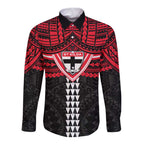 Personalized St Kilda Saints Long Sleeve Button Shirt Polynesian Tribal Pattern Heritage Football