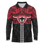 Personalized St Kilda Saints Long Sleeve Polo Shirt Polynesian Tribal Pattern Heritage Football