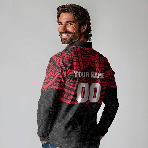 Personalized St Kilda Saints Long Sleeve Polo Shirt Polynesian Tribal Pattern Heritage Football