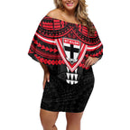 Personalized St Kilda Saints Off Shoulder Short Dress Polynesian Tribal Pattern Heritage Football