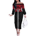 Personalized St Kilda Saints Off The Shoulder Long Sleeve Dress Polynesian Tribal Pattern Heritage Football