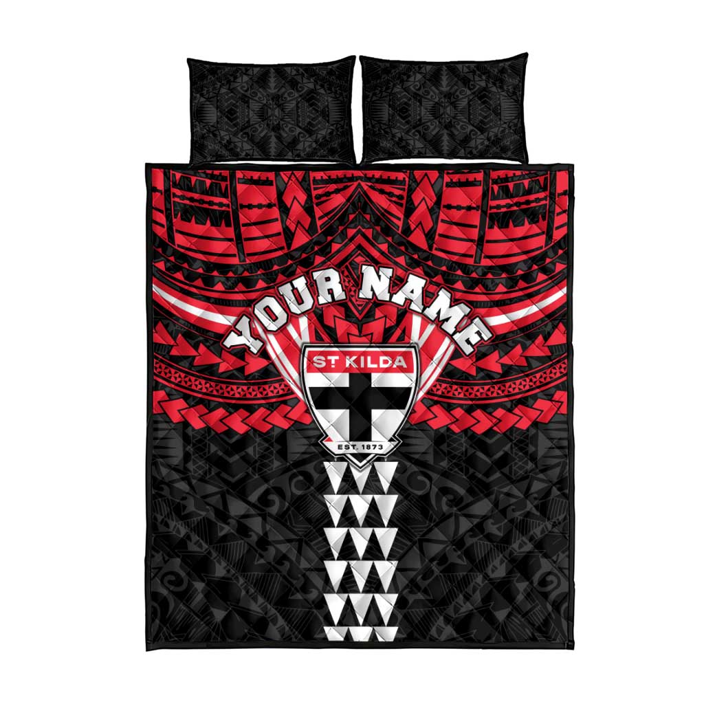 Personalized St Kilda Saints Quilt Bed Set Polynesian Tribal Pattern Heritage Football