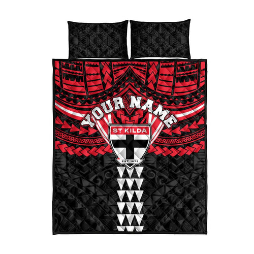Personalized St Kilda Saints Quilt Bed Set Polynesian Tribal Pattern Heritage Football