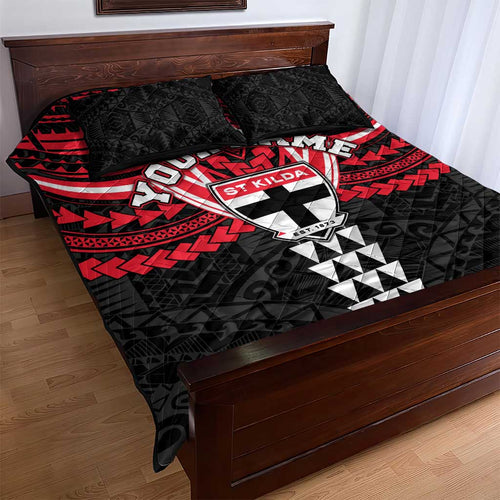 Personalized St Kilda Saints Quilt Bed Set Polynesian Tribal Pattern Heritage Football