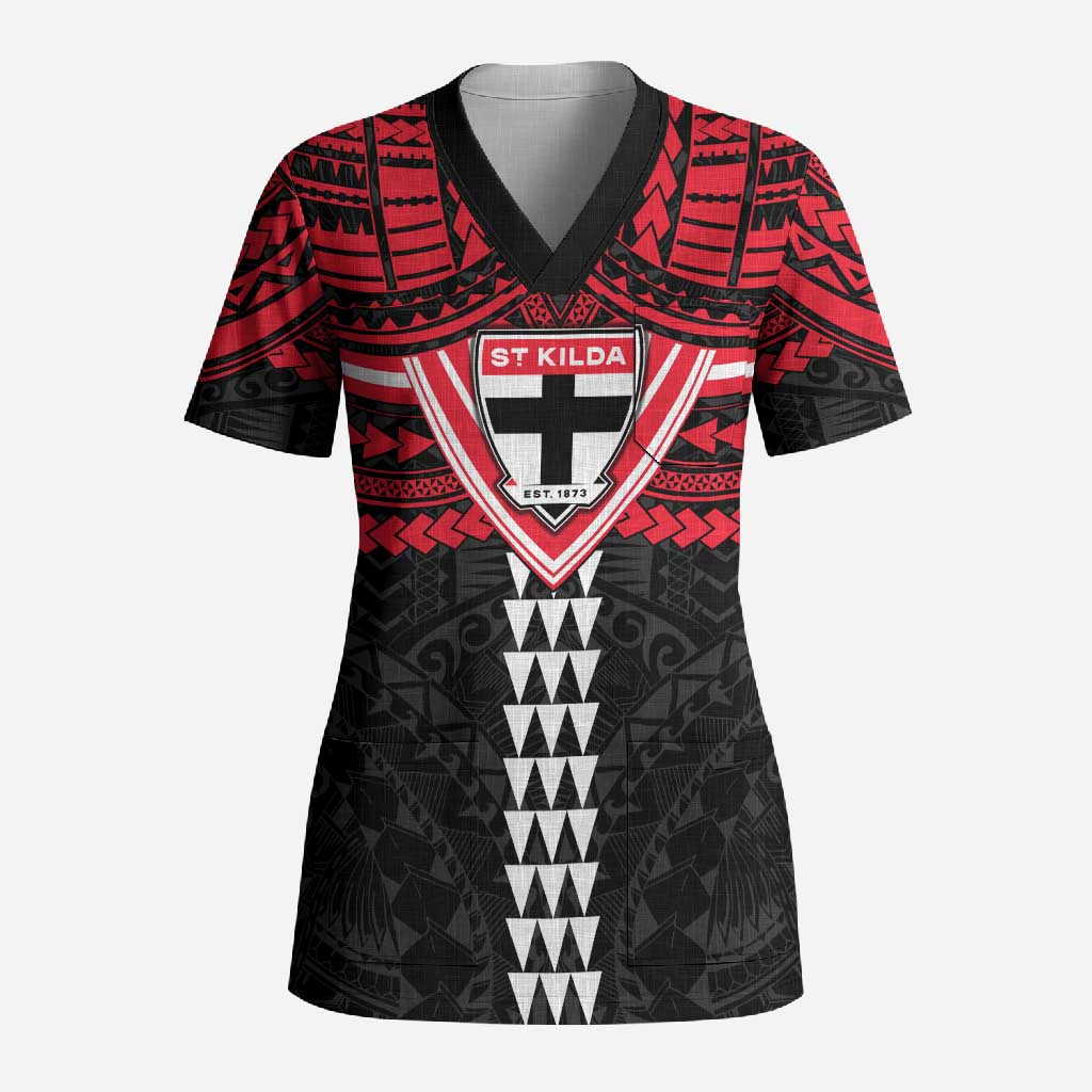 Personalized St Kilda Saints Scrub Top Polynesian Tribal Pattern Heritage Football