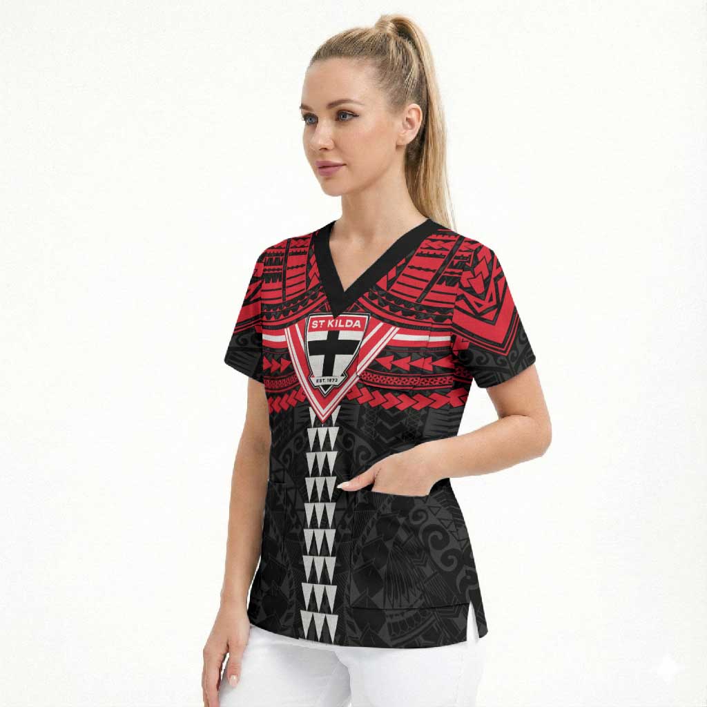 Personalized St Kilda Saints Scrub Top Polynesian Tribal Pattern Heritage Football