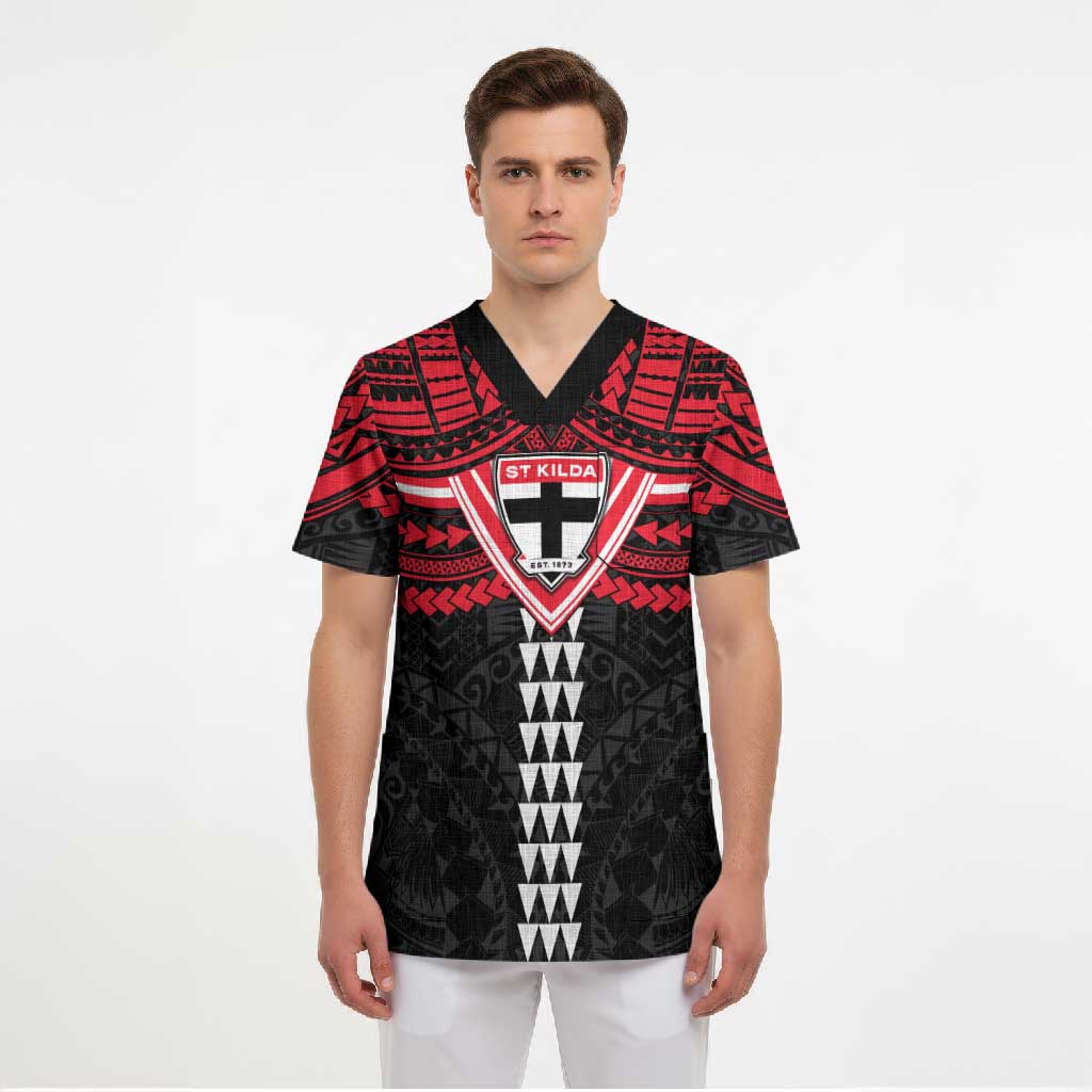 Personalized St Kilda Saints Scrub Top Polynesian Tribal Pattern Heritage Football