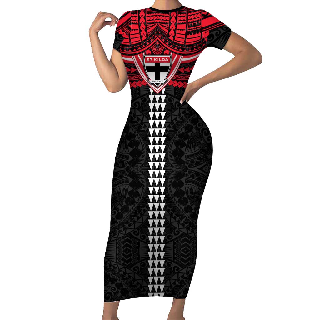Personalized St Kilda Saints Short Sleeve Bodycon Dress Polynesian Tribal Pattern Heritage Football