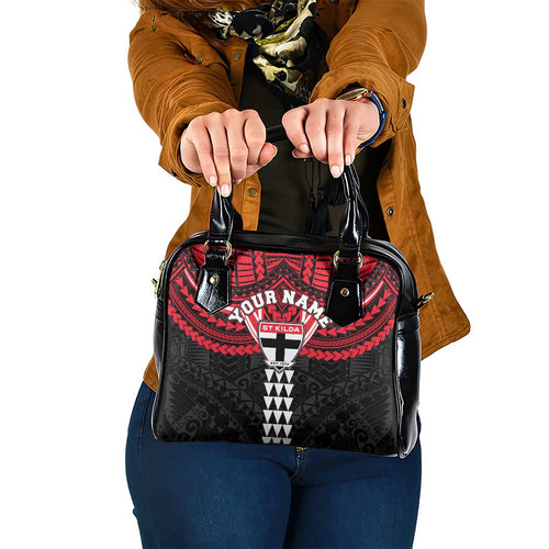 Personalized St Kilda Saints Shoulder Handbag Polynesian Tribal Pattern Heritage Football
