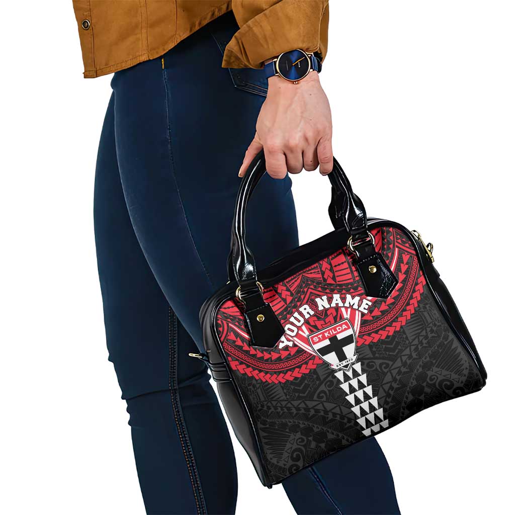 Personalized St Kilda Saints Shoulder Handbag Polynesian Tribal Pattern Heritage Football
